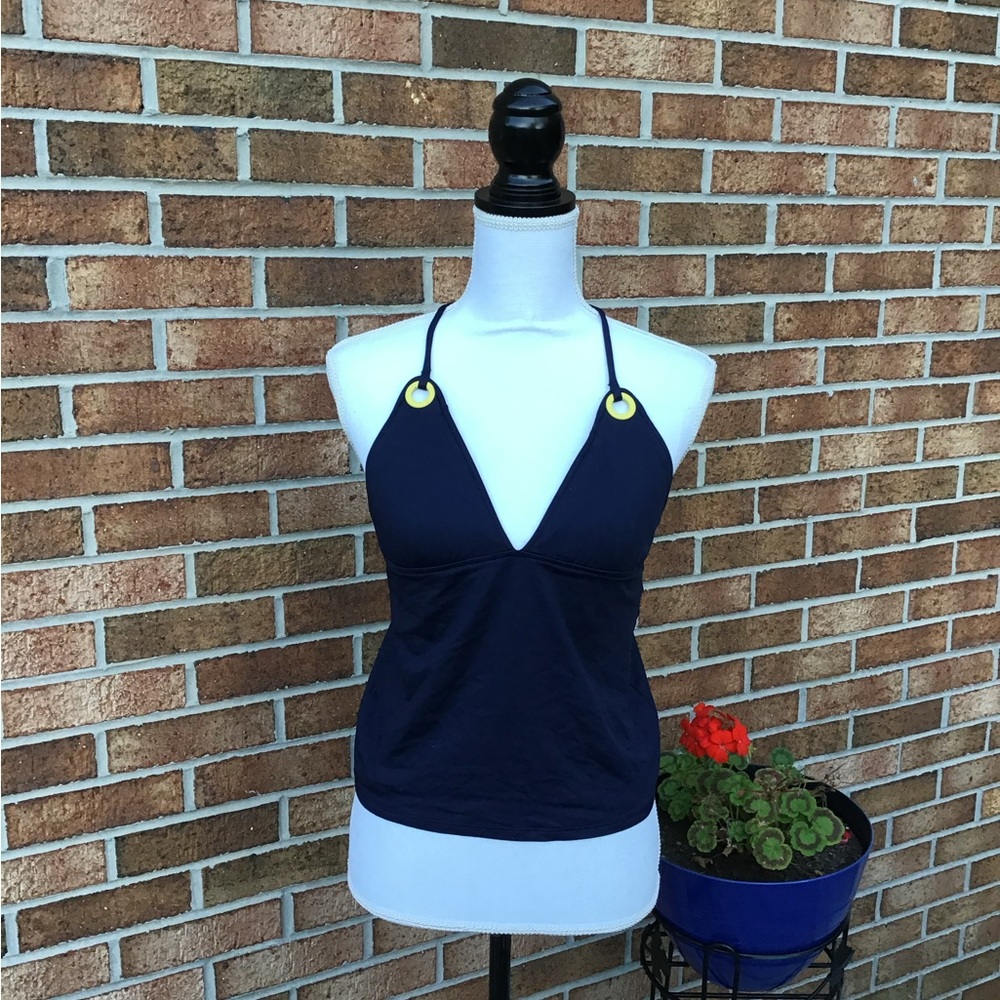 Large Ralph Lauren Navy & Yellow Accent Halter Swim Top